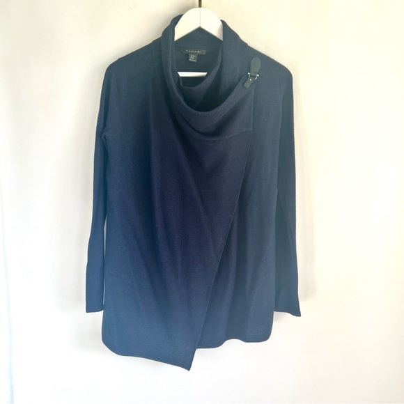 Tahari Wrap Cardigan Sweater Cowl-neck Navy - Picture 2 of 12